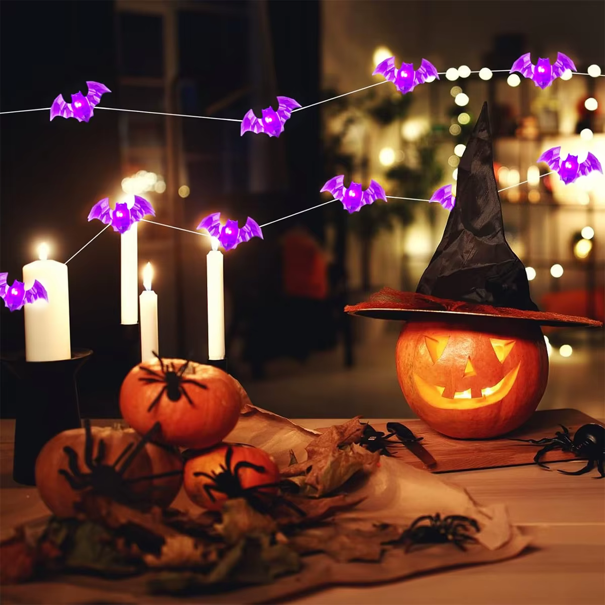 1pc 20/30 LED Halloween chauve-souris fil de cuivre chaîne lumière alimenté par batterie violet