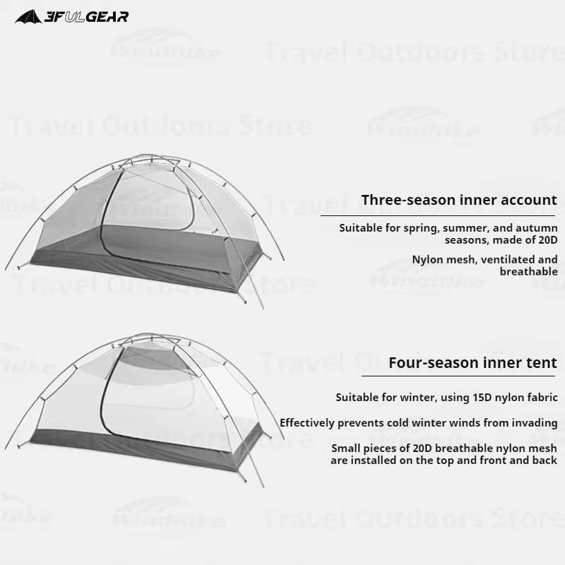 3F UL GEAR Tai Chi 2 tente de Camping 210T ultraléger résistant aux intempéries Portable extérieur Double
