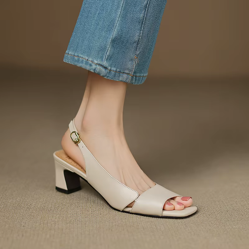 2025 nouvelles femmes chaussures en cuir véritable plates-formes à talons hauts confort chaussures d'été décontractées femme boucles quotidien rue mode sandales
