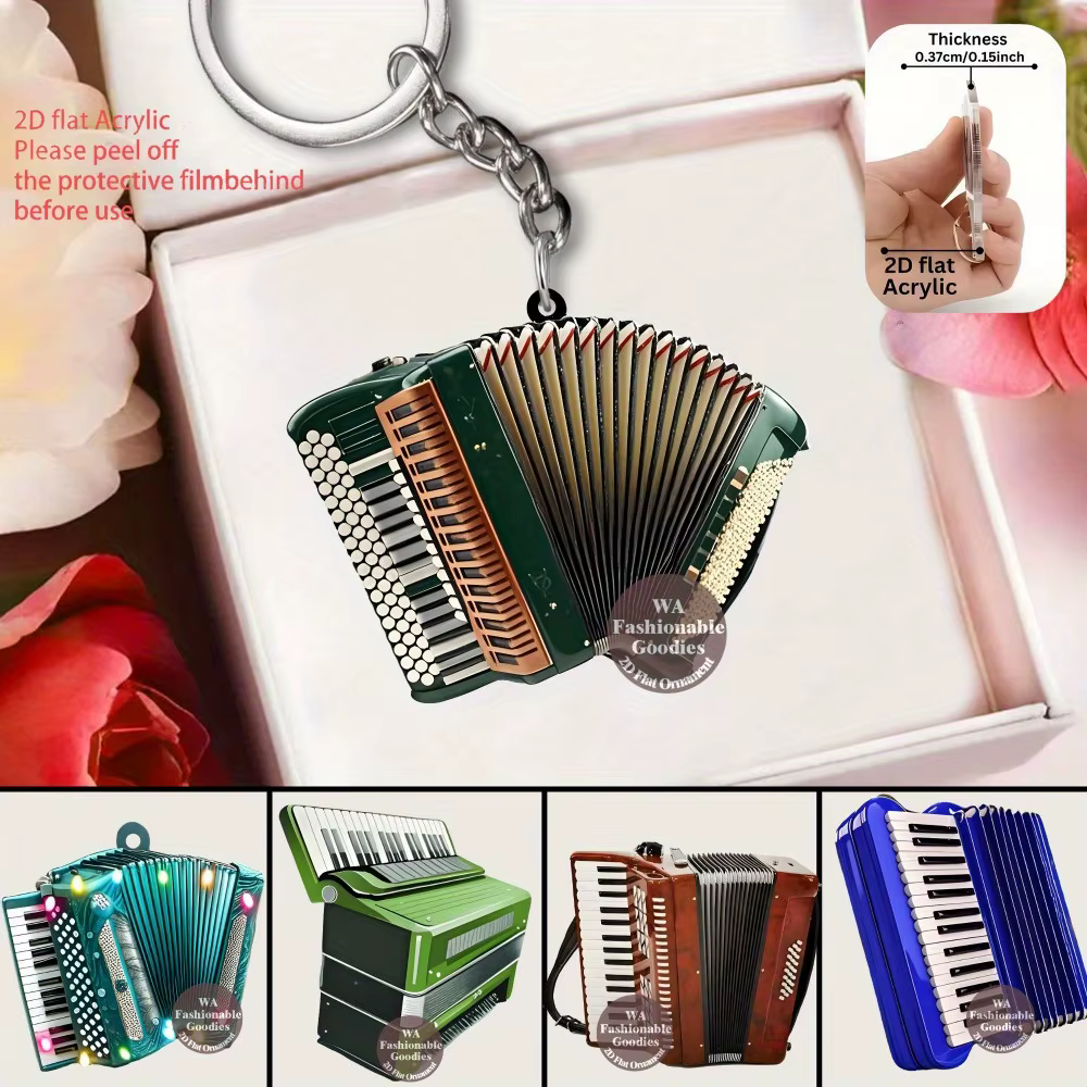 Porte-clés accordéon, pendentif acrylique plat 2D