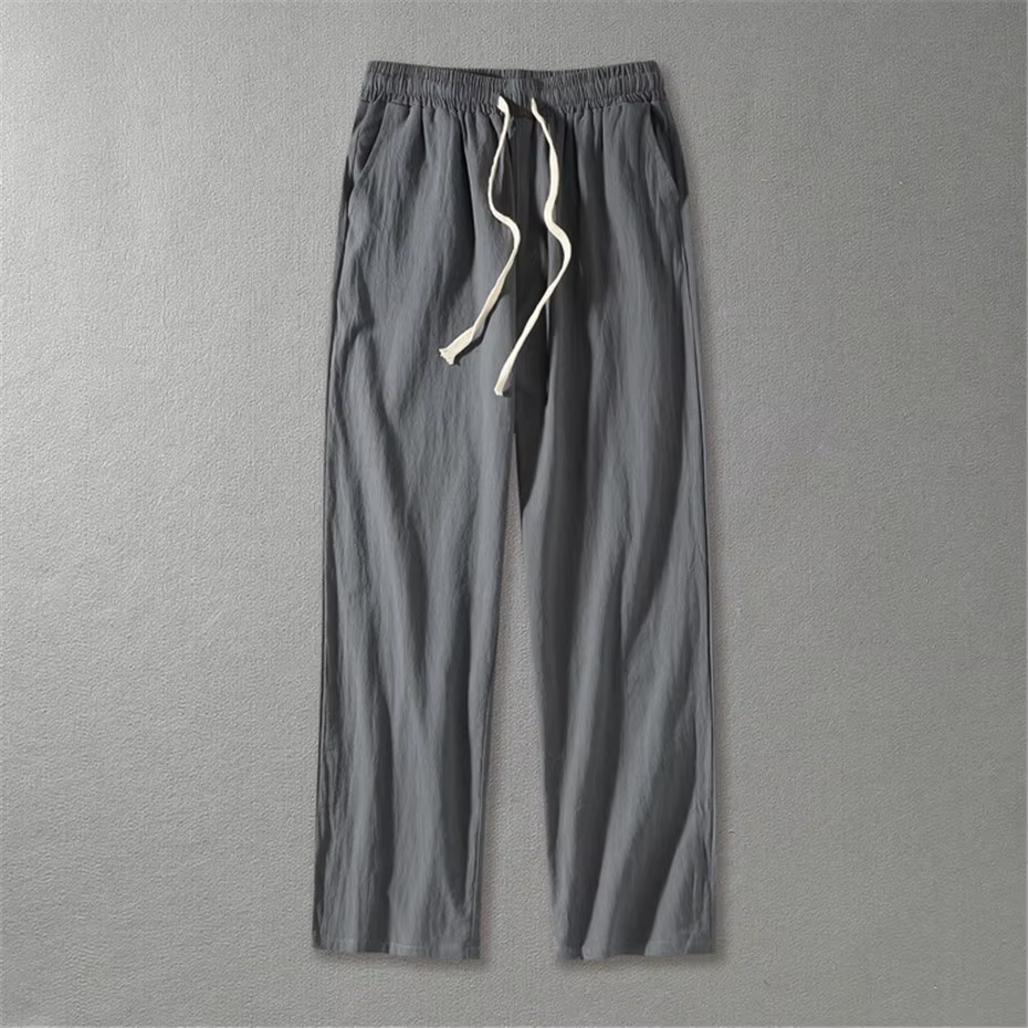 Pantalon d'été en coton et lin pour homme, coupe droite, couleur unie, style décontracté, 2025, fj6XL 9XL
