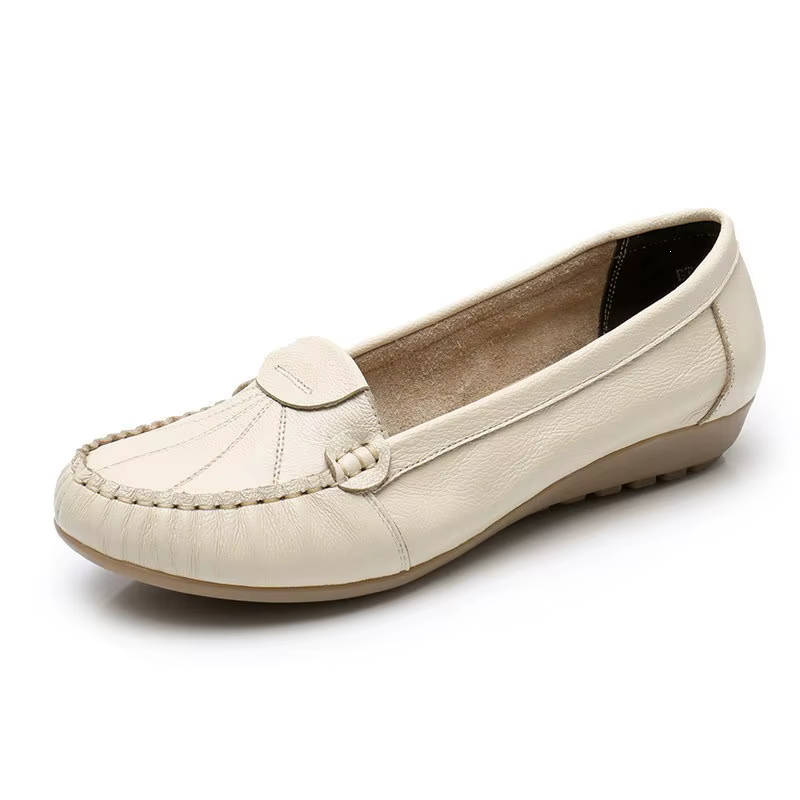 Mocassins confortables en cuir souple pour femmes, chaussures plates à talon bas, chaussures de marche décontractées pour maman
