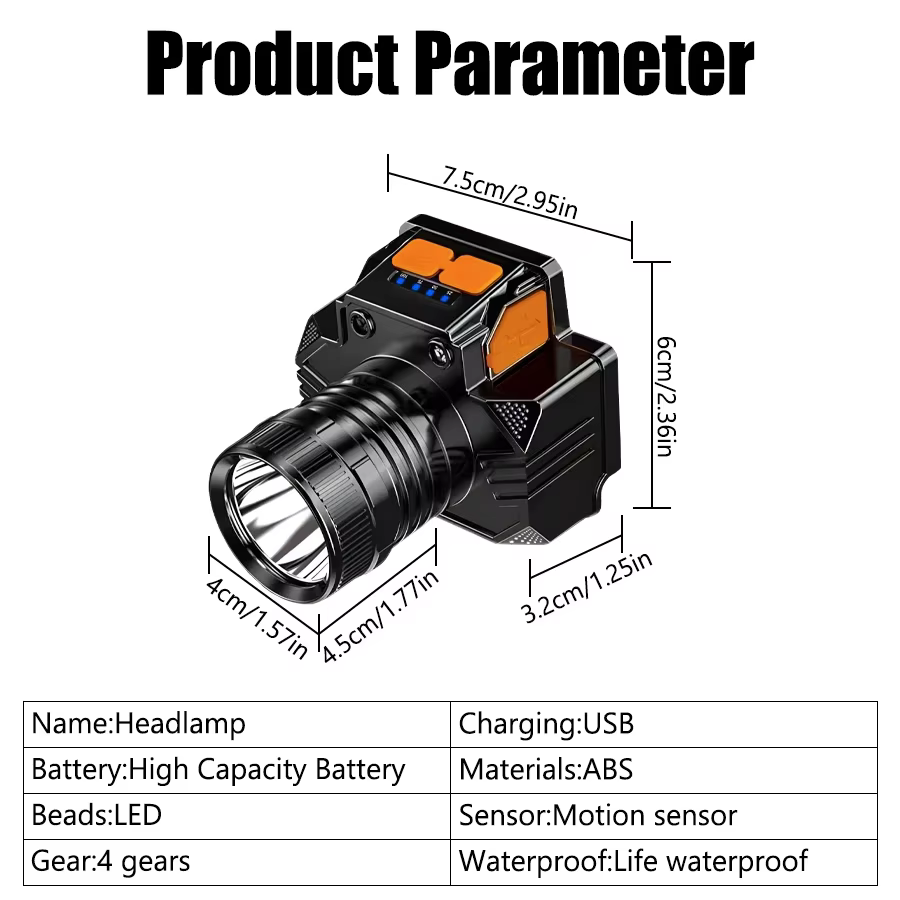 Lampe frontale LED rechargeable puissante avec zoom télescopique