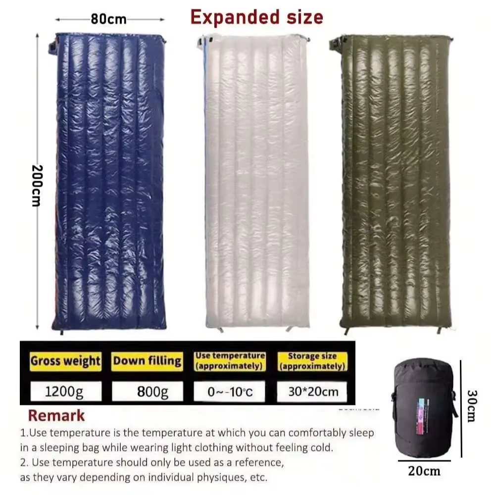 Sacs de couchage en duvet d'oie, sac de couchage ultra chaud de style enveloppe pour adultes en duvet d'oie blanc, équipement de camping portable épais résistant au froid pour l'extérieur