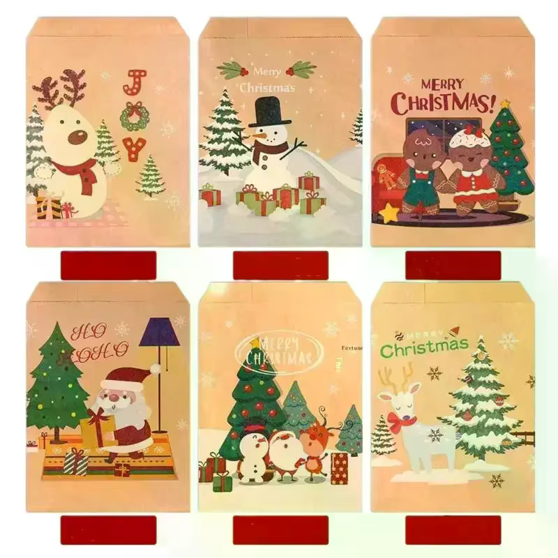 20 pièces joyeux noël sacs cadeaux père noël papier Kraft bonbons biscuits sac cadeaux de fête de noël 2025 noël bricolage calendrier de l'avent