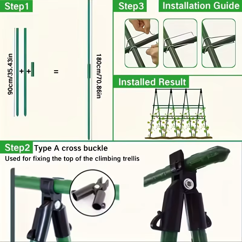 Un total de 64 accessoires pour supports de jardin (28 poteaux + 14 tuyaux de connexion + 18 boucles à ressort + 4 fourches en A) pour support de plantes et de fleurs H0983-57
