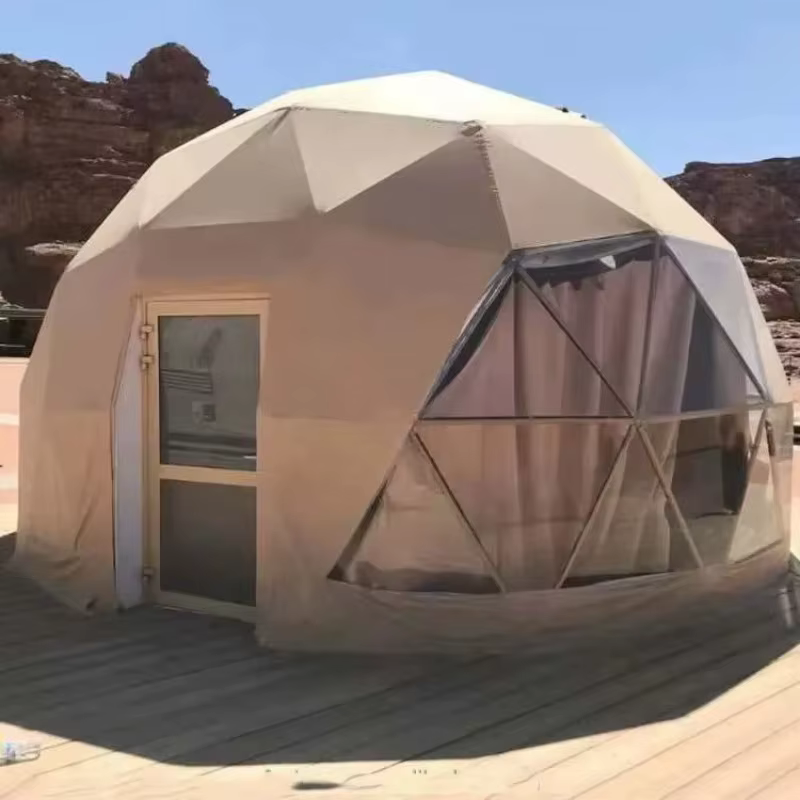 Cabane de jardin extérieure, maison en forme de dôme, tente géodésique de camping, igloo avec toit transparent, poêle et salle de bain, personnalisable