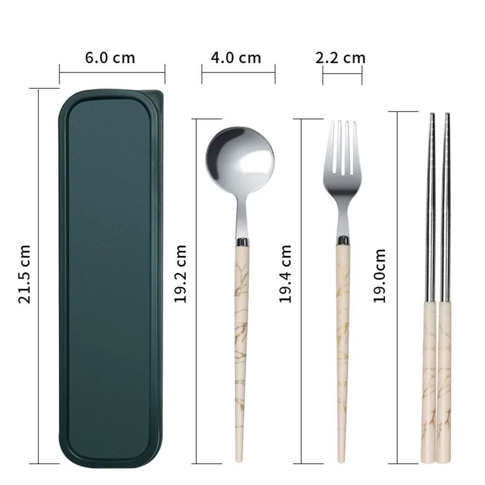 Couverts réutilisables en acier inoxydable, accessoires de cuisine avec boîte, service de table, cuillère, fourchette, baguettes