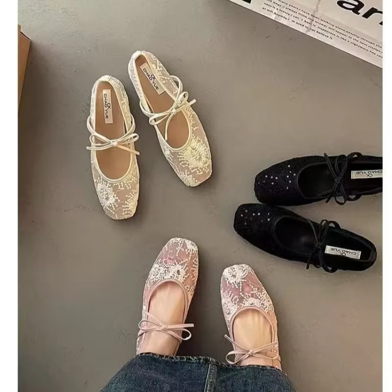 Chaussures plates élégantes à bout carré en maille sexy pour femme