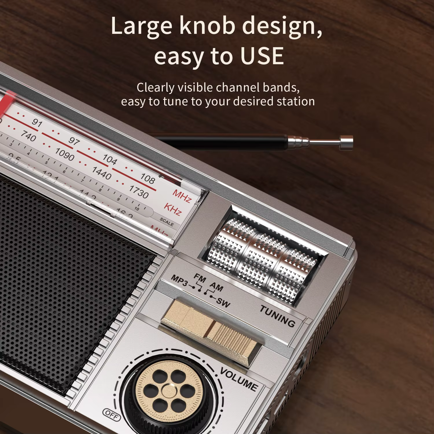 Radio rétro toutes bandes avec connectivité audio sans fil, charge solaire et multimode, batterie longue durée et modes de lecture multiples