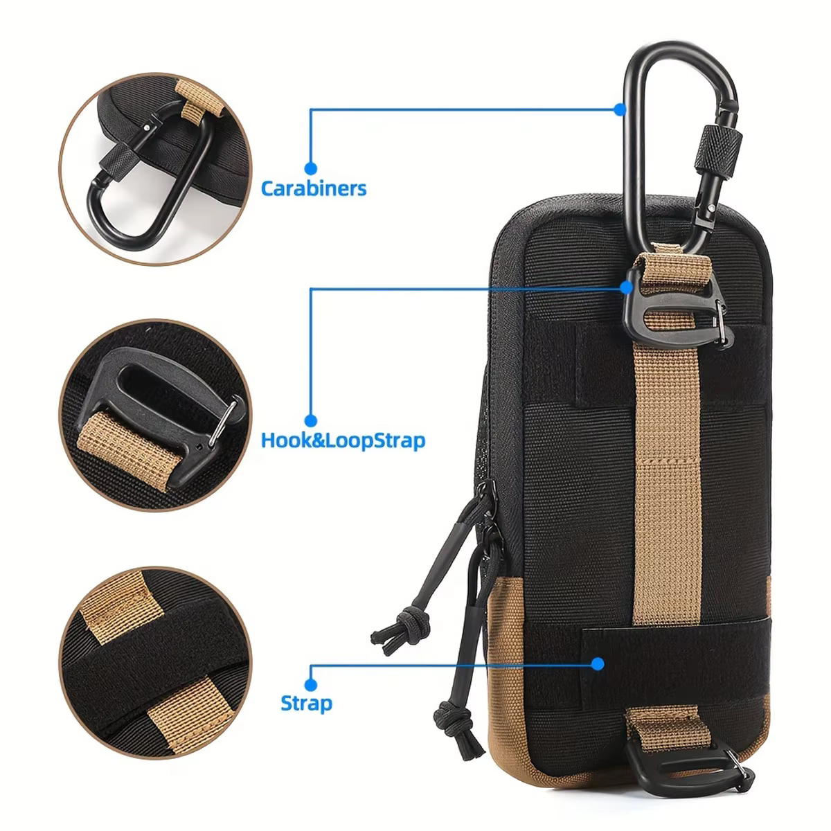 Sac de taille noir multifonctionnel pour sports de plein air