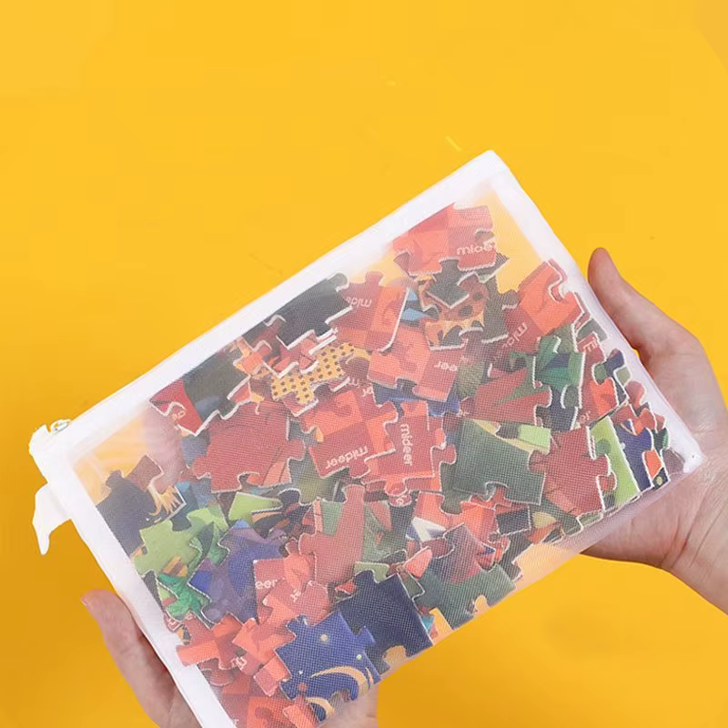 Sac de rangement pour jouets de puzzle, grande capacité, lavable, sac en maille transparente suspendu, fermeture éclair pour classification et tri des Lego pour enfants