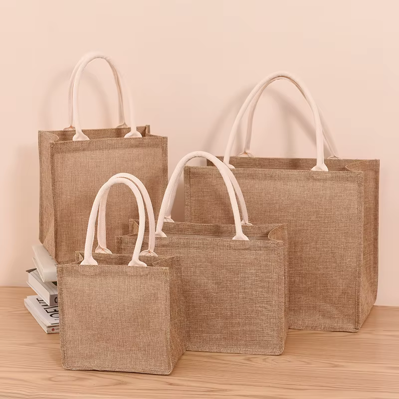 Sac à main en jute de coton peint à la main, sac en chanvre, sac en lin, sac à provisions, sac recouvert de film, sac à main imperméable