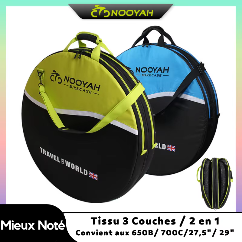 NOOYAH Sac de Roue de Vélo Sac de Transport de Vélo pour VTT Protection de Roue de Vélo de Route 3 Couches Pack de Pneu de Secours 2 en 1 Accessoires de Vélo