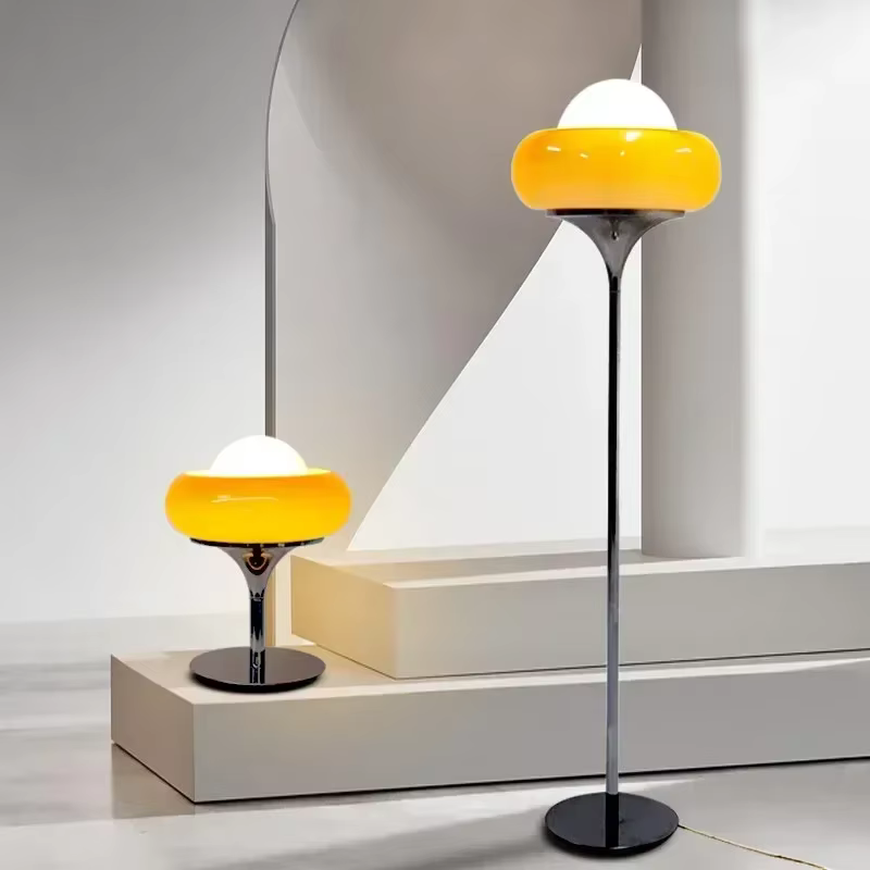 Evely Kevin-Lampadaire LED en verre, abat-jour en métal, lampe de table rétro, orange et rouge, lampe de table à tarte aux œufs, salon et chambre à coucher, étude