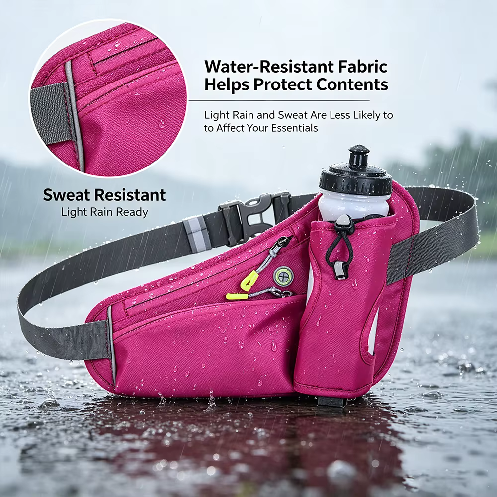 Sac banane de sport unisexe multicolore avec poche pour bouteille d'eau, ceinture de course ajustable et étanche, rangement pour téléphone portable