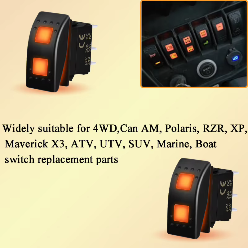 Interrupteur à bascule 12V 20A 3 positions ON-OFF-ON / OFF ON OFF avec double LED orange pour Can-Am 4x4, voiture, bateau, UTV, VTT, VR, RZR