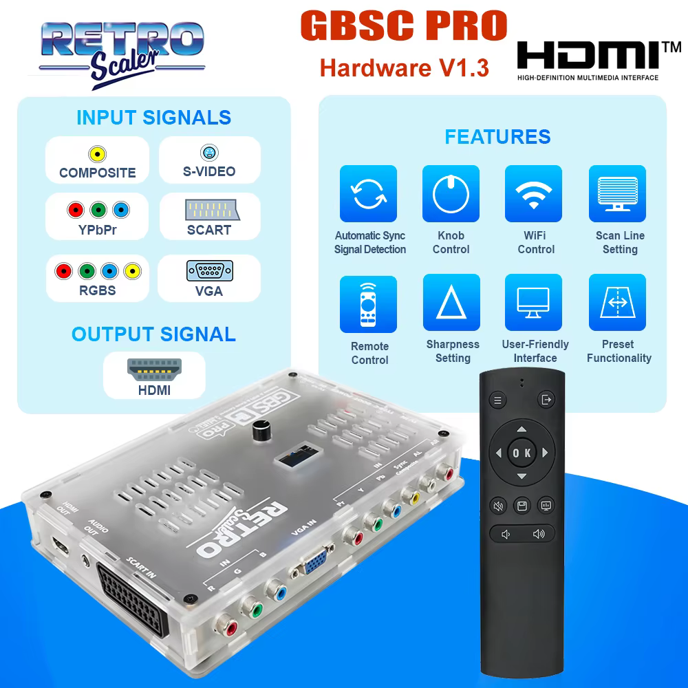 RetroScaler GBSC Pro GBS Contrôle Scart RGBS YPbPr VGA Composite (AV) SV vers HDMI ® Convertisseur vidéo Auido pour consoles de jeux rétro