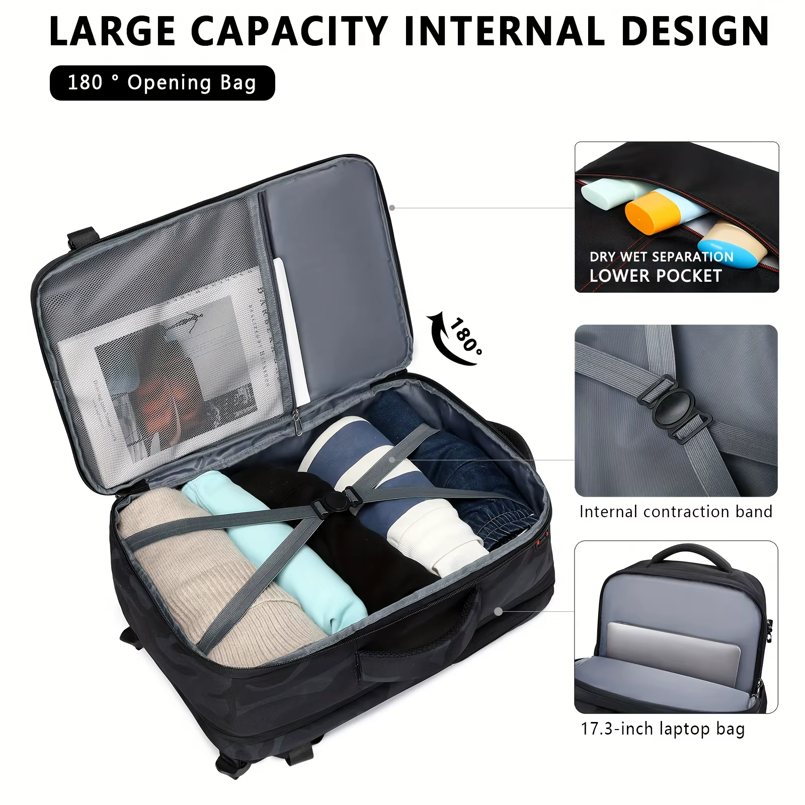 Sac à dos sous vide, sac à dos extensible de 60 litres avec compression