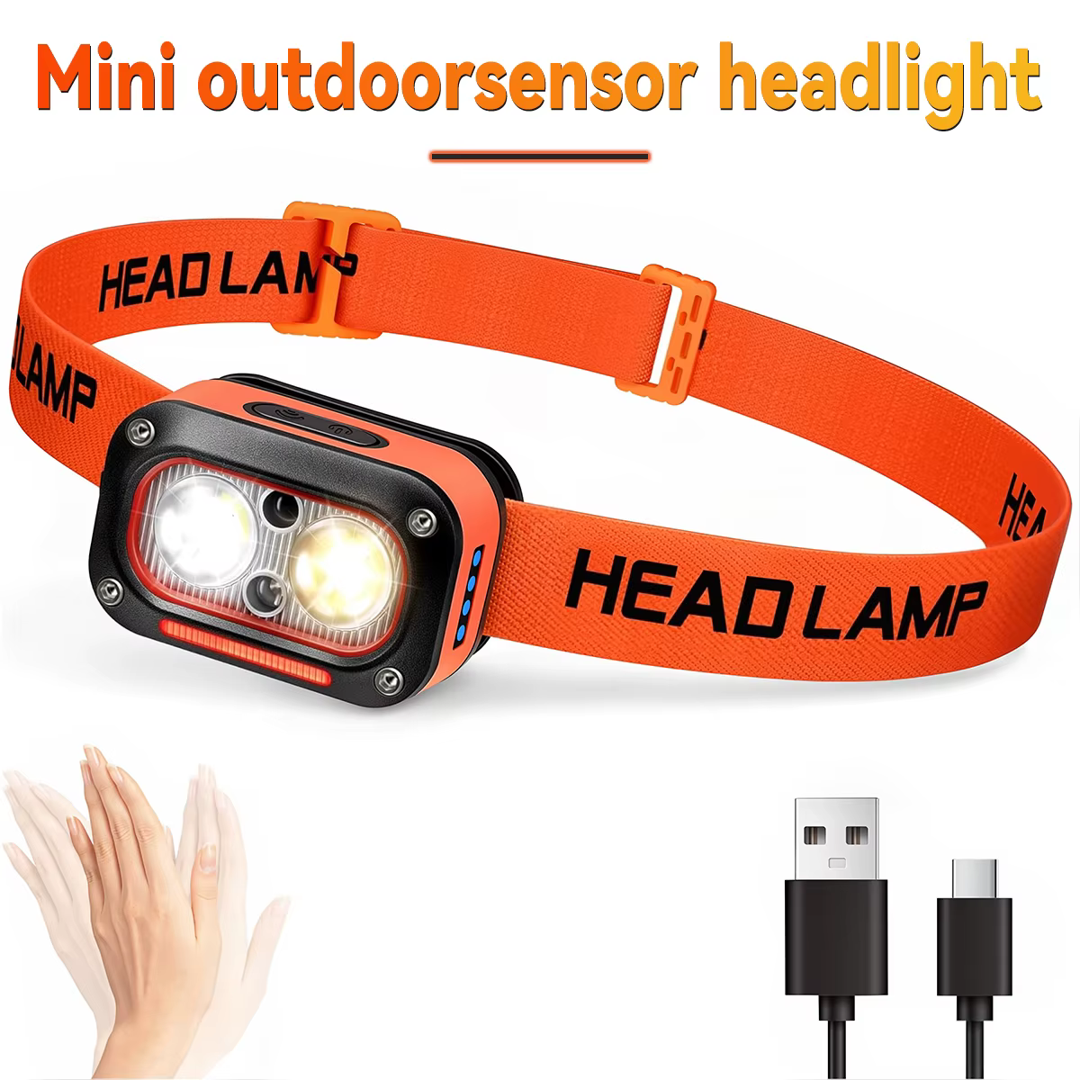 Lampe frontale LED rechargeable ultra-lumineuse avec 5 modes de charge USB 60 ° Ajustable et durable pour le camping et
