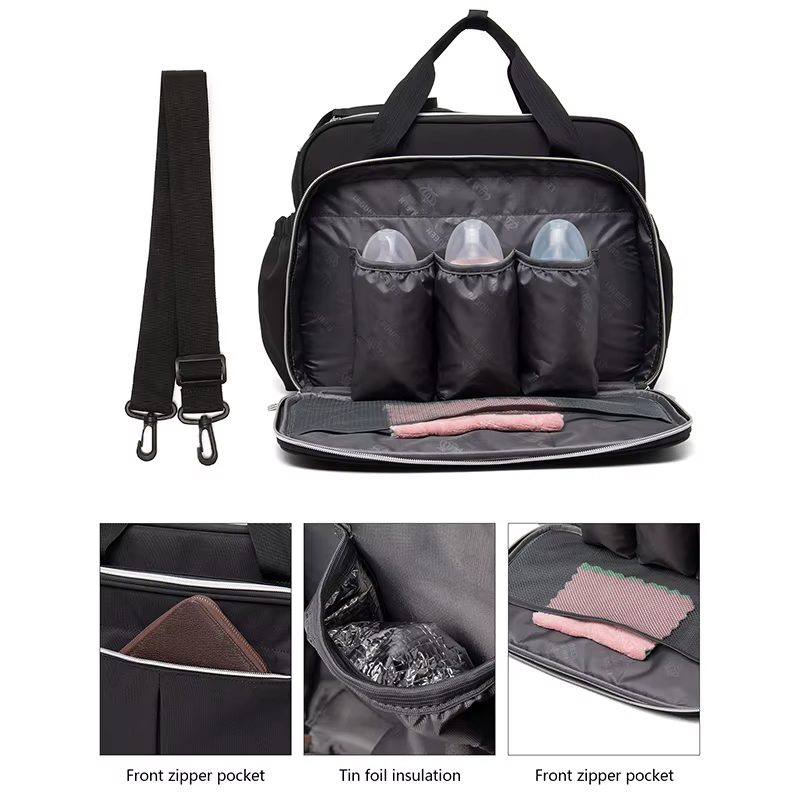 Lequeen nouveau sac de voyage de maternité pour maman sac à bandoulière noir sac à main fourre-tout séparation sèche et humide sac de poussette à couches pour bébé