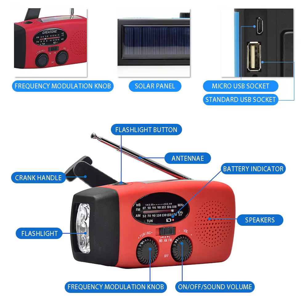 Radio de secours 2000 mAh avec lumières LED