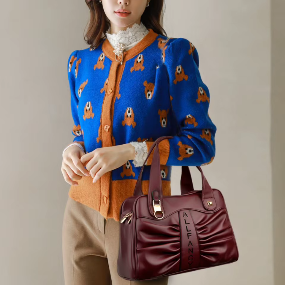 Sac à main en cuir végétalien de qualité supérieure, robuste et résistant à l'usure, avec design plissé, poignée supérieure, sac à bandoulière pour les trajets quotidiens