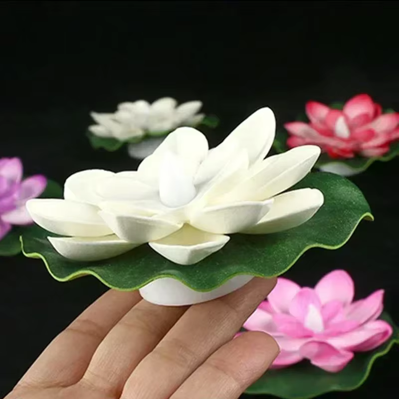 6 pièces LED multicolore Lotus capteur lampe de nuit flottant éclat d'eau fleur lampes jardin aquarium décor festif souhaitant Lotus lumière