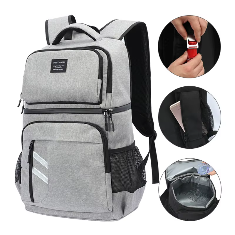 Grand sac à dos de pique-nique isolé 40L, sacs isothermes pour bière, réfrigérateur pour femmes et enfants, sac thermique à 2 compartiments pour randonnée en plein air