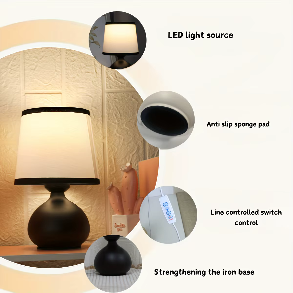 Lampe de bureau à base métallique en tissu avec lumière USB de couleur chaude, 1 pièce, adaptée à la décoration de la chambre à coucher, du bureau et du salon