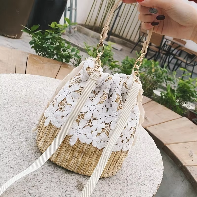 Sac à main en paille tressée pour femmes, sac à bandoulière décontracté, sac de plage en dentelle, sac à pied élégant, article de vacances, E27, nouveau