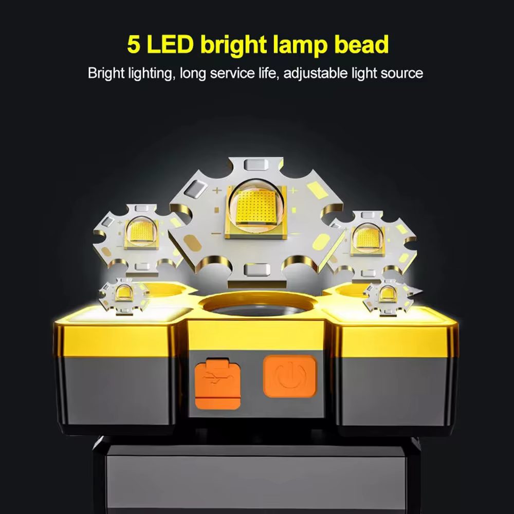 1 lampe frontale Rechargeable, torche de phare Portable 5LED, lampe de travail Portable, lampe frontale de Camping de pêche pour voyage, Camping