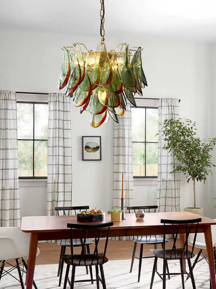Lampe LED suspendue en forme de pétale de verre, design vintage, éclairage d'intérieur, luminaire décoratif de plafond, idéal pour une table à manger, art déco