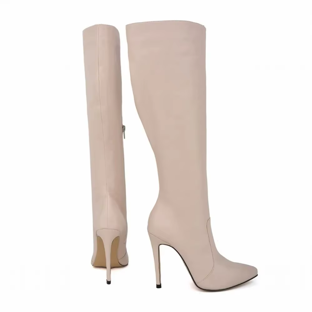 Nouvelles bottes pour femmes 2026, bottes d'hiver sexy longues au-dessus du genou, en cuir, bout pointu, boucle, fermeture éclair latérale, talons hauts, chaussures grande taille 35-42