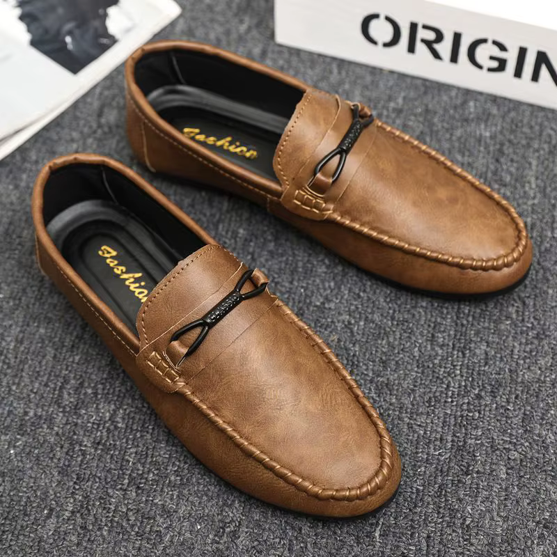 Mocassins à enfiler pour hommes, chaussures de conduite décontractées, fond souple, respirant, Style coréen, bout rond, en cuir, offre spéciale d'été...
