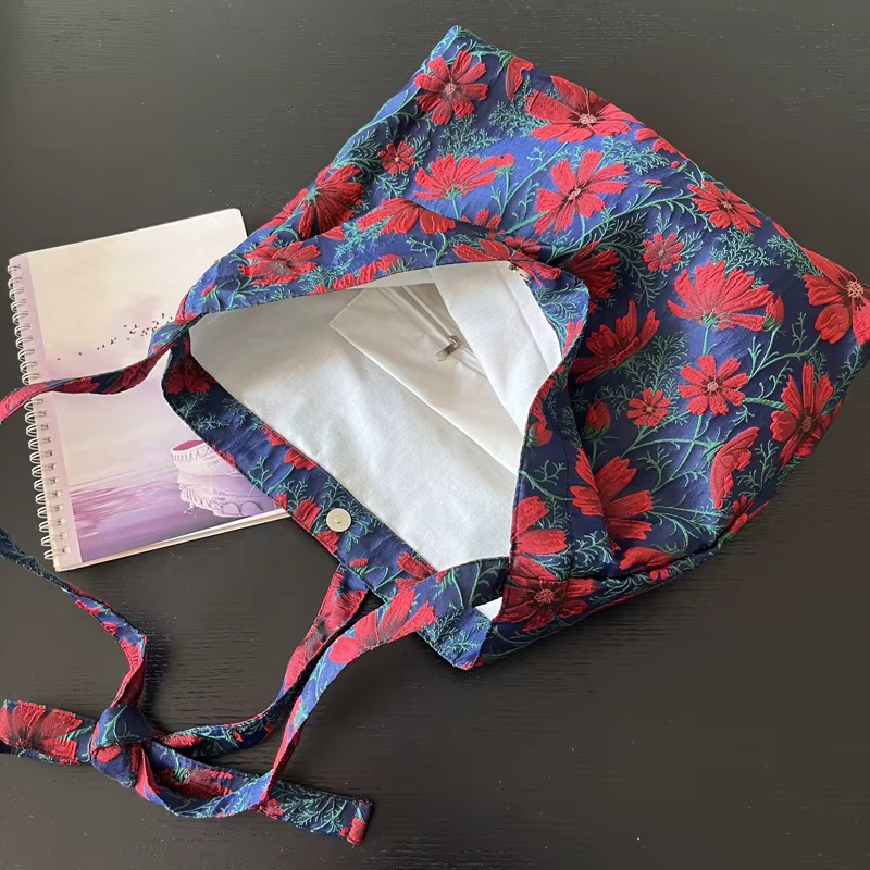 Sac à bandoulière Vintage en Jacquard pour femmes, sac de Shopping réutilisable à motif Floral pour dames, fourre-tout Portable de grande capacité