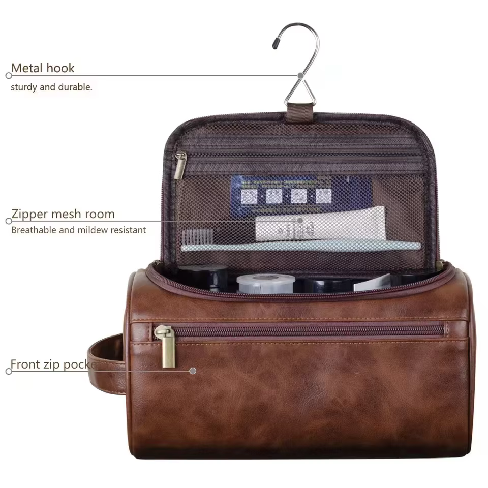 Grande trousse de toilette en cuir suspendue, trousse de toilette pour hommes et femmes, trousse de toilette imperméable, sac de rangement pour cosmétiques, idéal pour les voyages et les activités de