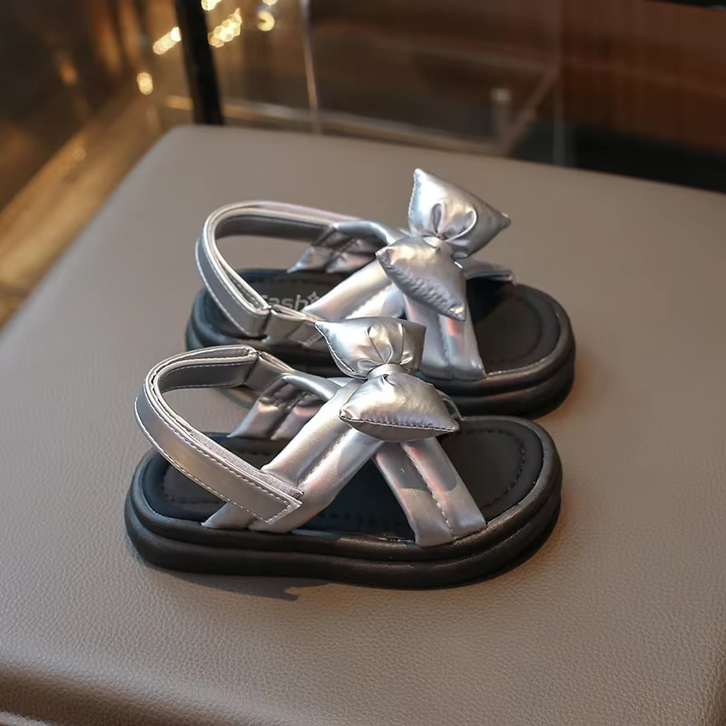 Sandales d'été pour filles, nouvelle mode, Style coréen, fond souple, antidérapant, polyvalente, Chic, doux, avec nœud papillon, chaussure de plage, 2025