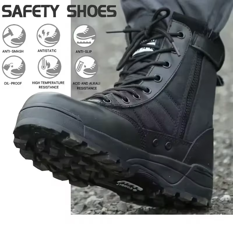 Bottes à bout en acier pour hommes, bottes tactiques d'extérieur pour randonnée dans le désert, résistantes aux coups de couteau, chaussures de sécurité pour le travail, chaussures de Protection