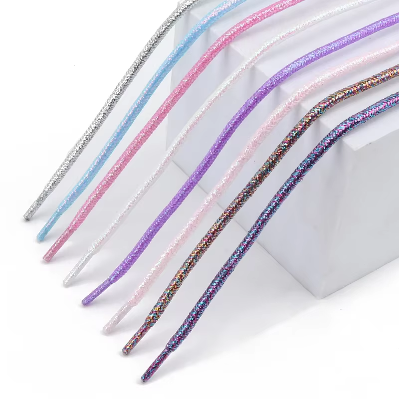 Lacets ronds métalliques scintillants or et argent, lacets de chaussures en soie brillante pour le sport et les loisirs, lacets colorés dégradés arc-en-ciel