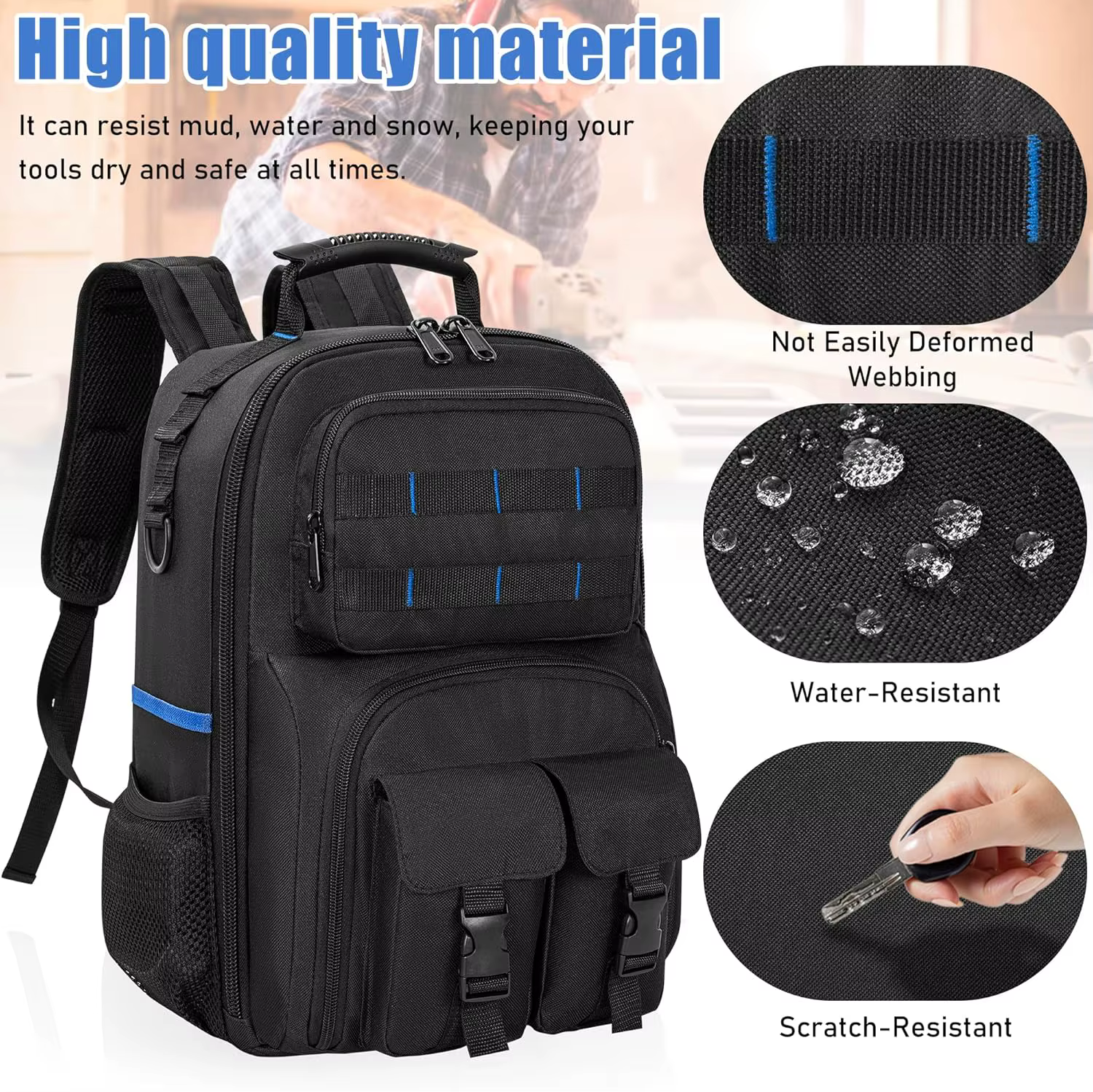 Sac à dos pour outils robuste avec épaulettes rembourrées et organiseur d'outils amovible