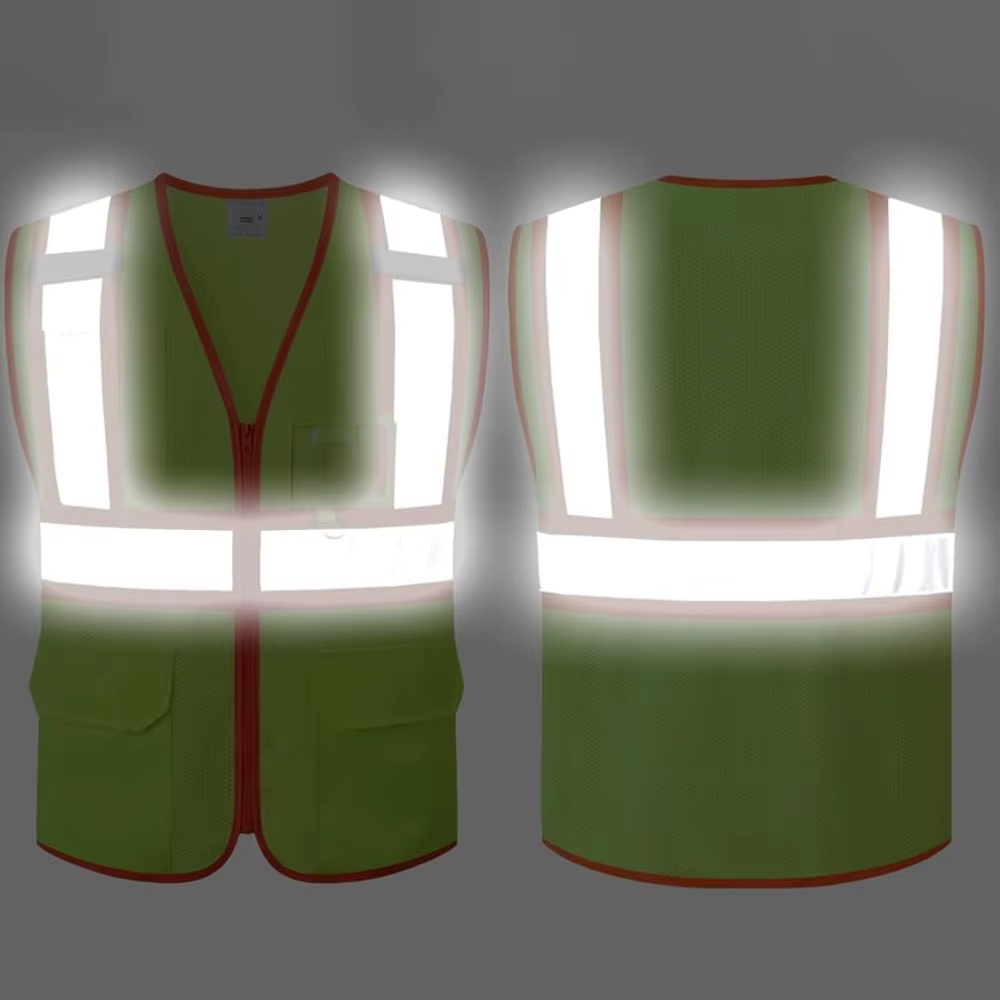 Gilet en maille fluorescente avec plusieurs poches et fermeture éclair sur le devant, vêtements de travail de Construction haute visibilité, uniformes pour hommes et femmes