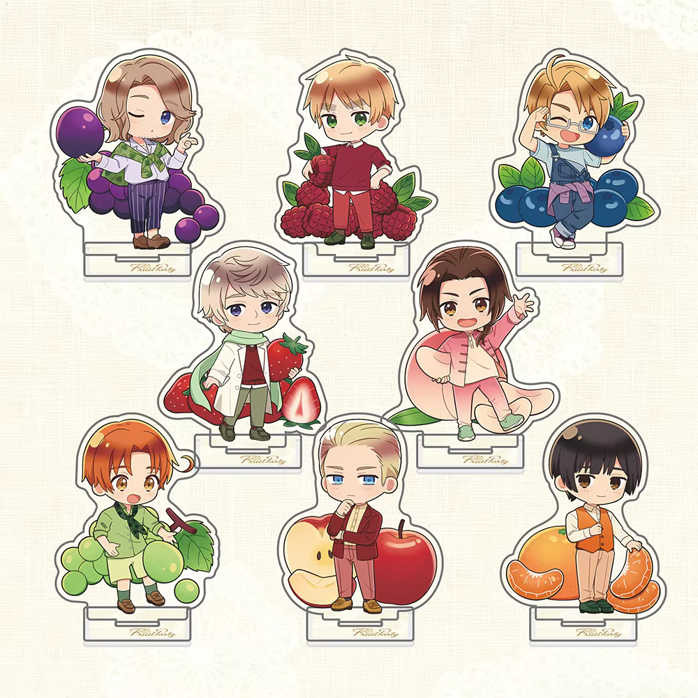 Support en acrylique et porte-clés APH Fruit Party | Ornement de bureau Kawaii Chibi Hetalia Characters | Décoration de chambre esthétique sur le thème de l'anime