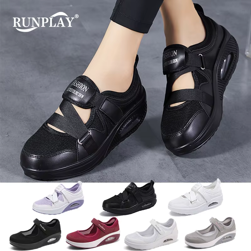 Chaussures de Tennis respirantes pour femmes, baskets à coussin d'air avec boucle à crochet, semelle antidérapante, pour augmenter la hauteur, pour la marche en plein Air, la gymnastique