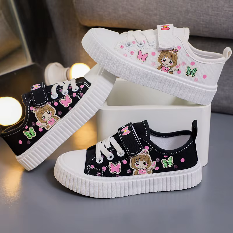 Chaussures en Toile pour Enfant de 3 à 15 Ans, Baskets Blanches et Noires, Souples et Décontractées, pour Garçon et Fille, Quatre Saisons