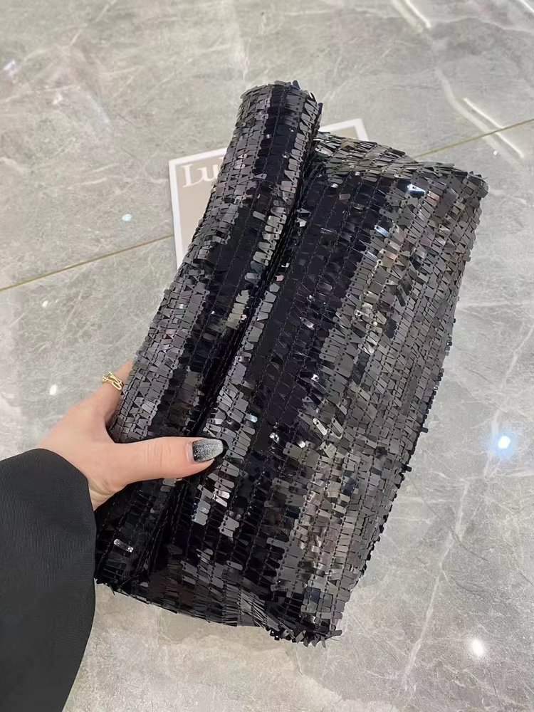 Pochette de soirée argentée pour femmes, sac de luxe de styliste à paillettes brillantes, sac à main de fête de mariage, tendance, portefeuille en métal noir