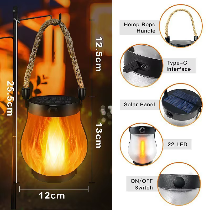 Lampes solaires à flamme pour le camping en plein air