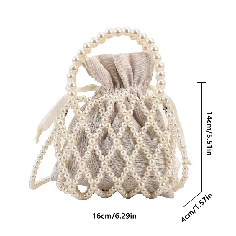 Femmes perle sac petit Mini fourre-tout seau sac tissé bandoulière sacs à main