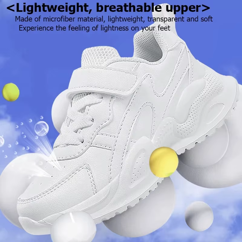 Chaussures en cuir blanches pour enfants, baskets décontractées pour garçons et filles, respirantes, pour l'extérieur, l'école, la marche, antidérapantes, chaussures de course et de sport