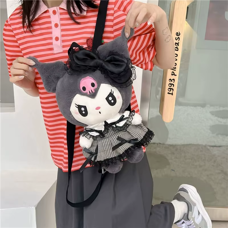 Sac à dos en peluche grande capacité My Melody Kuromi, sac à bandoulière Kawaii, sac d'école mignon, cadeau